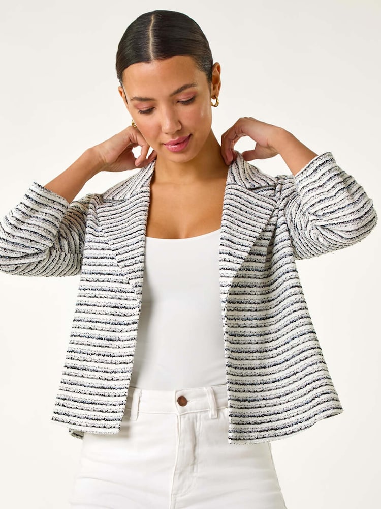 Roman White Textured Stripe Collar And Revere Blazer - Image 1 of 5