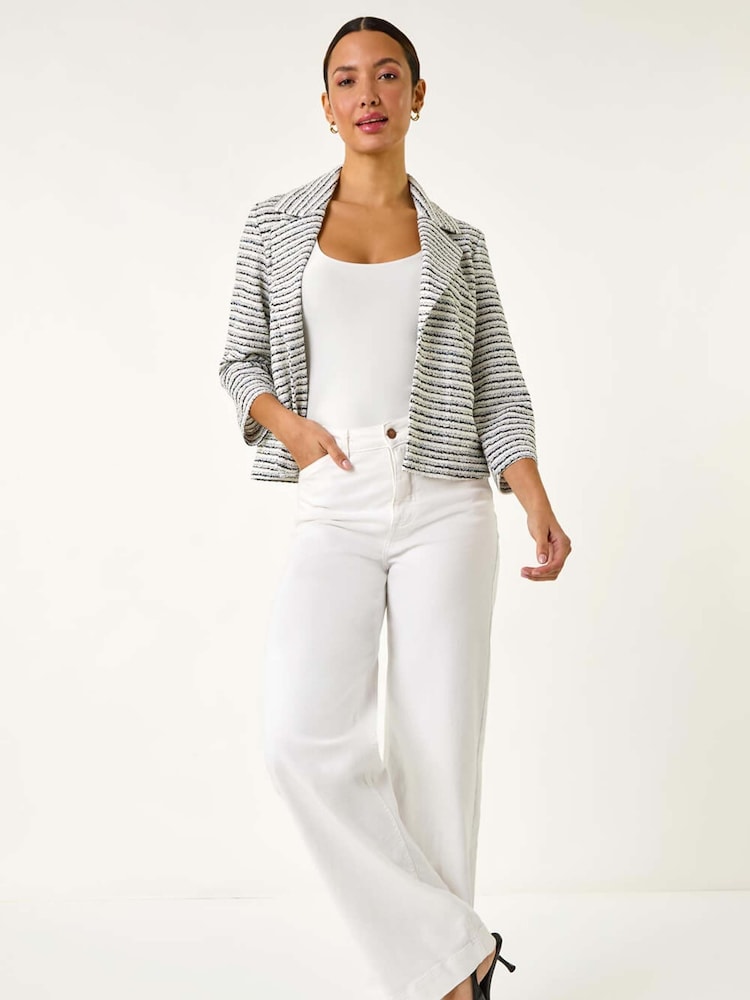 Roman White Textured Stripe Collar And Revere Blazer - Image 2 of 5
