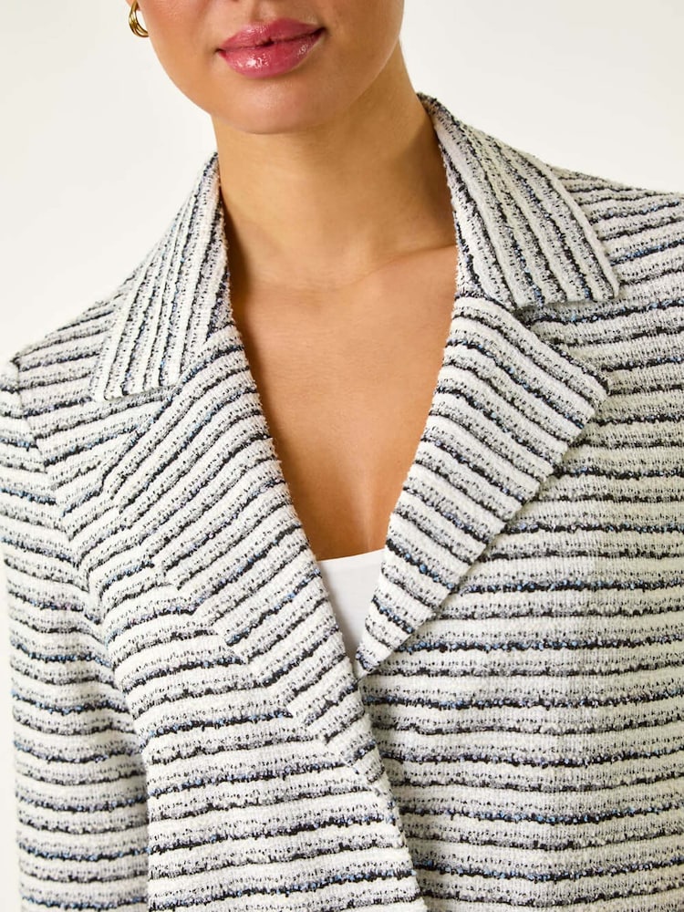 Roman White Textured Stripe Collar And Revere Blazer - Image 5 of 5
