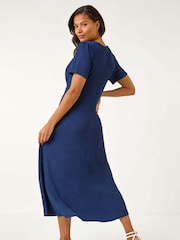 Roman Blue Textured Wrap Bodice Midi Dress - Image 3 of 5