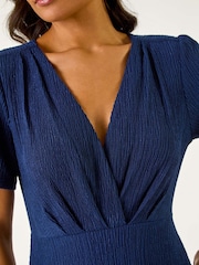 Roman Blue Textured Wrap Bodice Midi Dress - Image 5 of 5