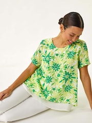 Roman Green Floral Layered Tunic Top - Image 1 of 5