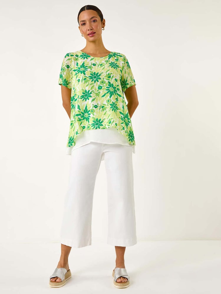 Roman Green Floral Layered Tunic Top - Image 2 of 5