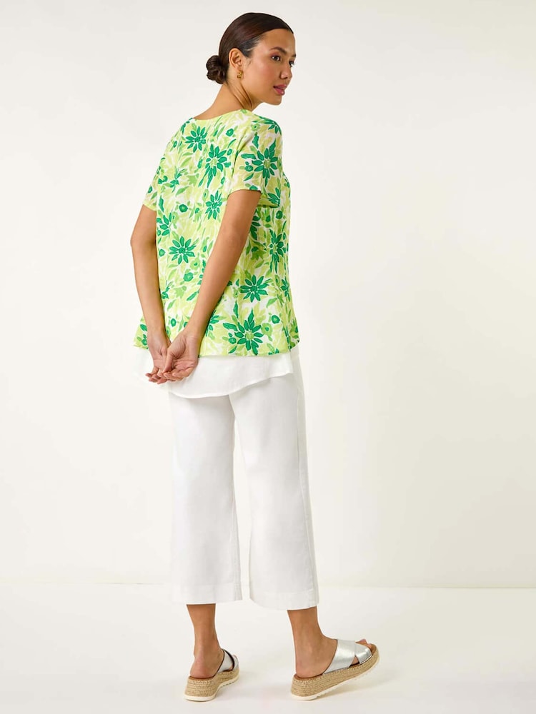 Roman Green Floral Layered Tunic Top - Image 3 of 5