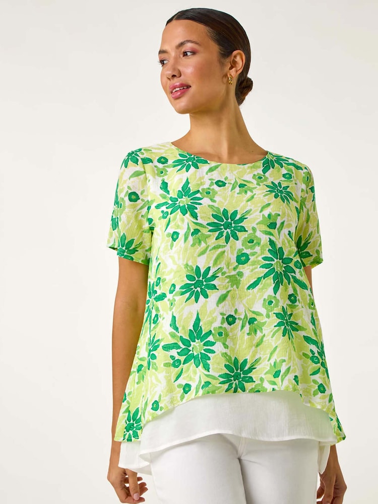 Roman Green Floral Layered Tunic Top - Image 4 of 5