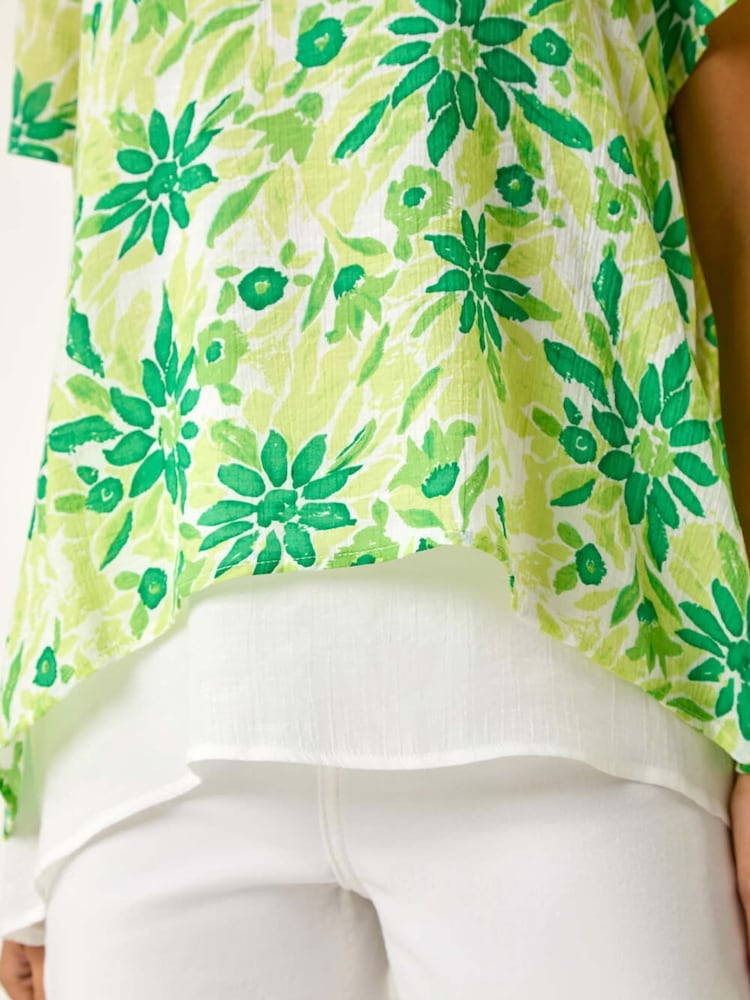 Roman Green Floral Layered Tunic Top - Image 5 of 5