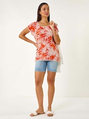 Roman Orange Leaf Print Bobble Trim Top - Image 1 of 5