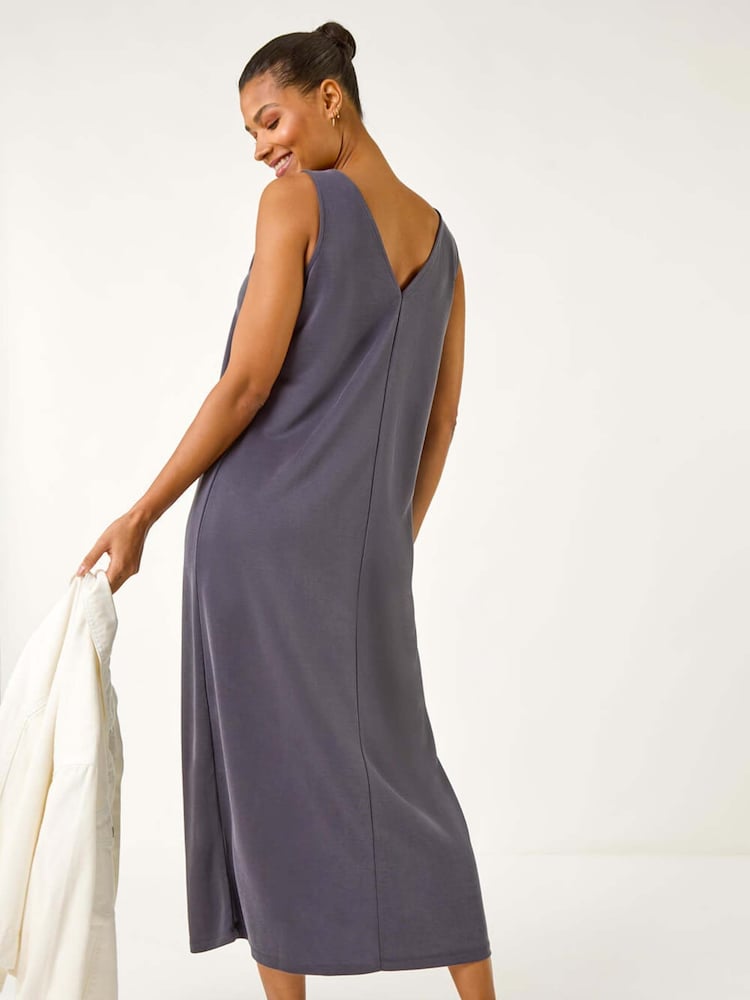 Roman Grey Soft Pique Stretch Midi Dress - Image 3 of 5