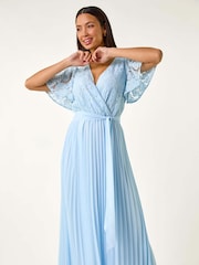 Roman Blue Lace Detail Wrap Midi Dress - Image 1 of 5