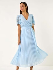 Roman Blue Lace Detail Wrap Midi Dress - Image 2 of 5