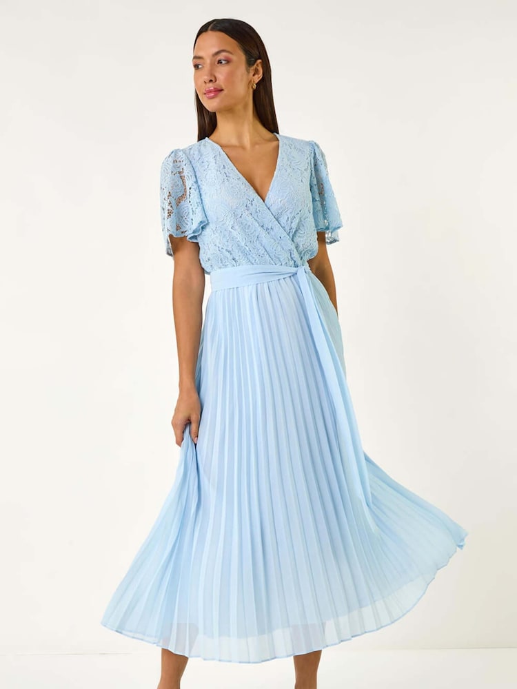 Roman Blue Lace Detail Wrap Midi Dress - Image 2 of 5