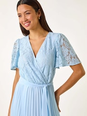 Roman Blue Lace Detail Wrap Midi Dress - Image 4 of 5