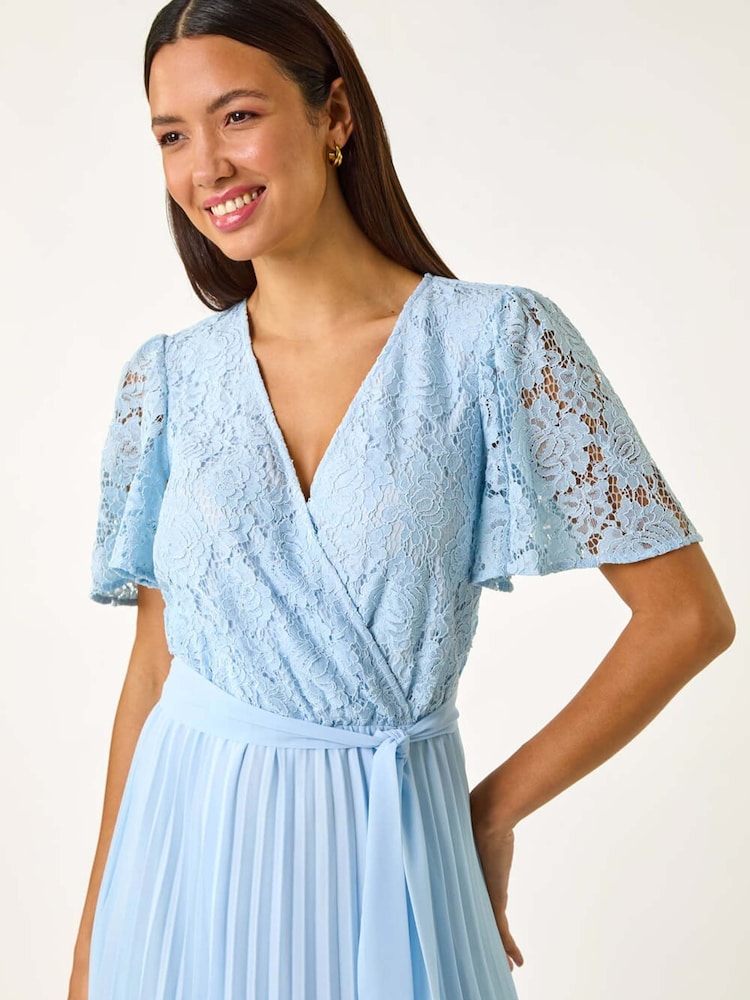 Roman Blue Lace Detail Wrap Midi Dress - Image 4 of 5