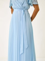 Roman Blue Lace Detail Wrap Midi Dress - Image 5 of 5