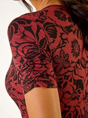 Roman Red Floral Print Wrap Frill Stretch Dress - Image 5 of 5