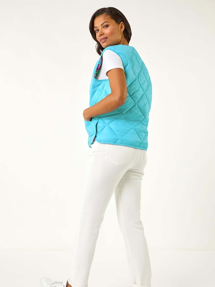 Roman Blue Quilted Funnel Neck Lined Gilet - Image 3 of 5