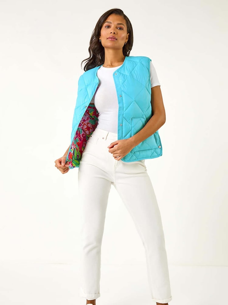 Roman Blue Quilted Funnel Neck Lined Gilet - Image 4 of 5