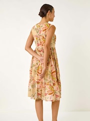 Roman Orange Leaf Print Lace Detail Smock Dress - Image 3 of 5