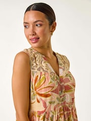 Roman Orange Leaf Print Lace Detail Smock Dress - Image 4 of 5