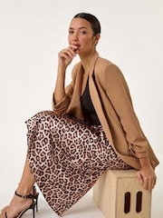 Roman Natural Woven Animal Print Satin Skirt - Image 1 of 5