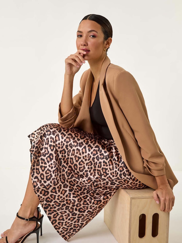 Roman Natural Woven Animal Print Satin Skirt - Image 1 of 5