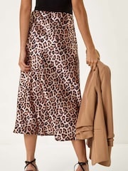 Roman Natural Woven Animal Print Satin Skirt - Image 3 of 5