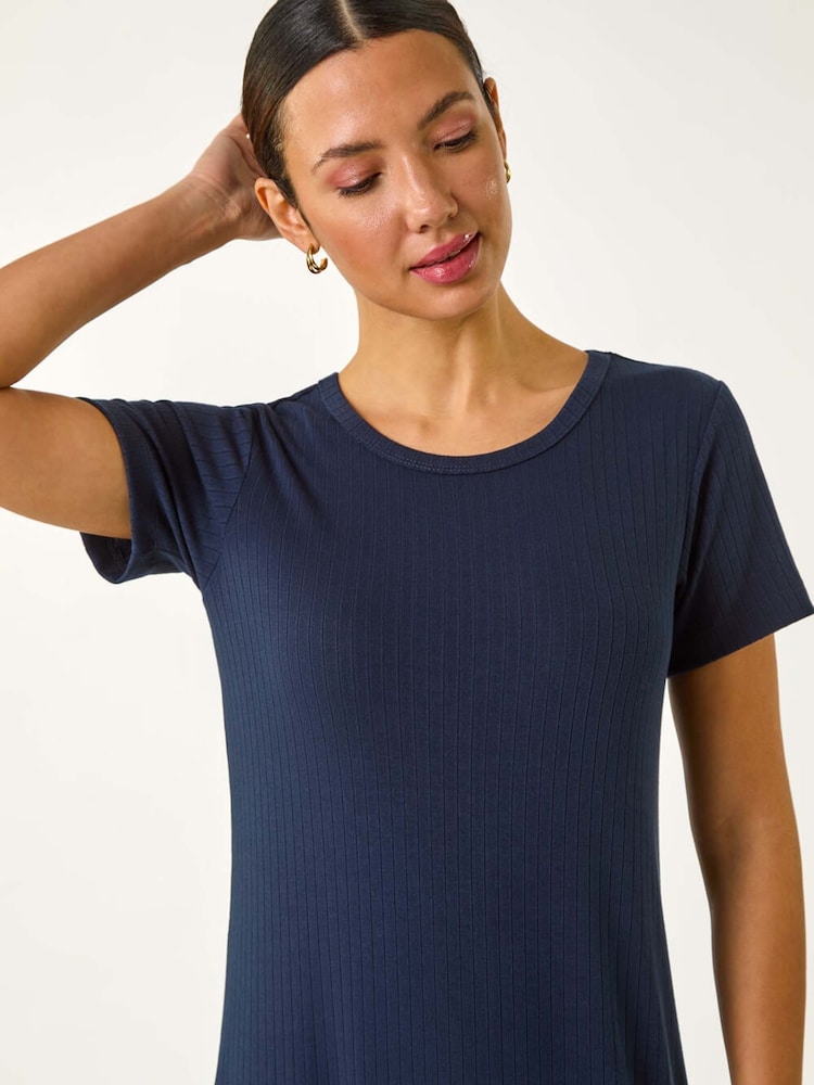 Roman Blue Ribbed Stretch Midi Dress - Image 2 of 5