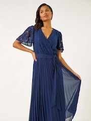 Roman Navy Lace Detail Wrap Midi Dress - Image 2 of 5