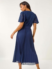 Roman Navy Lace Detail Wrap Midi Dress - Image 3 of 5