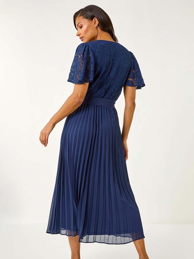 Roman Navy Lace Detail Wrap Midi Dress - Image 3 of 5