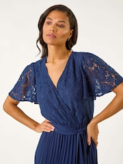 Roman Navy Lace Detail Wrap Midi Dress - Image 4 of 5