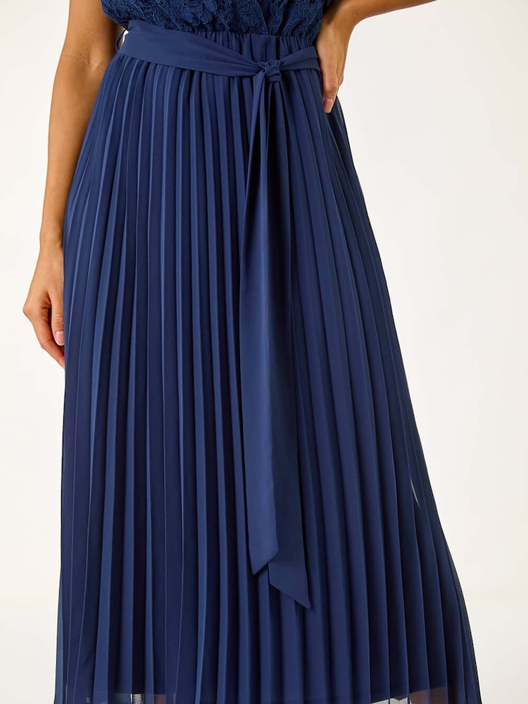 Roman Navy Lace Detail Wrap Midi Dress - Image 5 of 5
