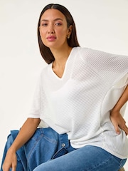 Blanco - Roman Textured Snit Cocoon Top - Imagen 1 de 5