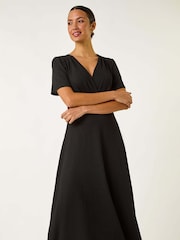 Roman Black Textured Wrap Bodice Midi Dress - Image 2 of 5