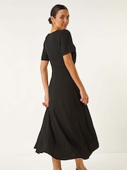 Roman Black Textured Wrap Bodice Midi Dress - Image 3 of 5