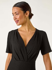 Roman Black Textured Wrap Bodice Midi Dress - Image 4 of 5