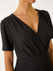 Roman Black Textured Wrap Bodice Midi Dress - Image 5 of 5