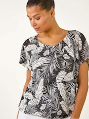 Roman Black Leaf Print Lace Bubble Hem Top - Image 1 of 5