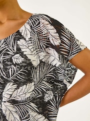 Roman Black Leaf Print Lace Bubble Hem Top - Image 5 of 5
