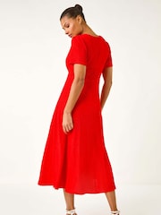 Roman Red Textured Wrap Bodice Midi Dress - Image 3 of 5