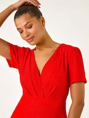 Roman Red Textured Wrap Bodice Midi Dress - Image 4 of 5