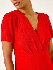 Roman Red Textured Wrap Bodice Midi Dress - Image 5 of 5