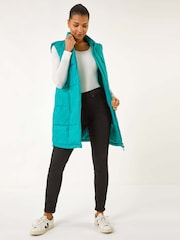 Roman Blue Quilted Zip Detail Longline Gilet - Image 1 of 5