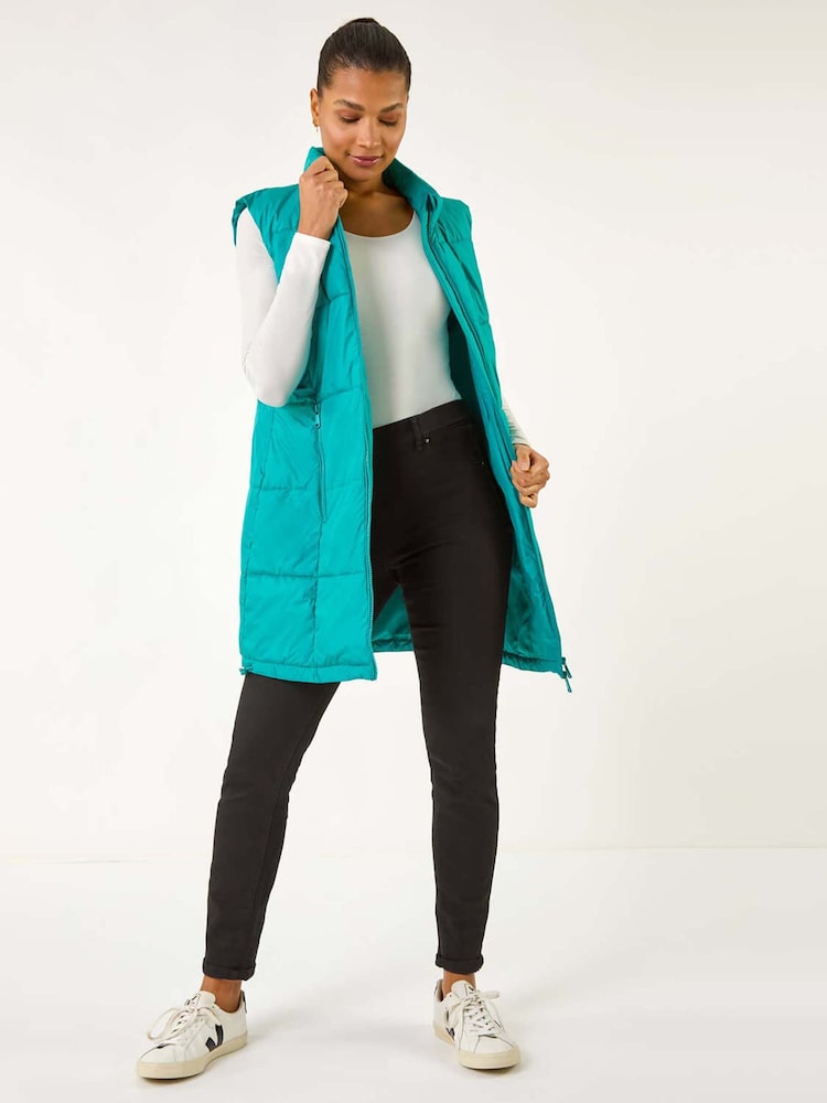Roman Blue Quilted Zip Detail Longline Gilet - Image 1 of 5
