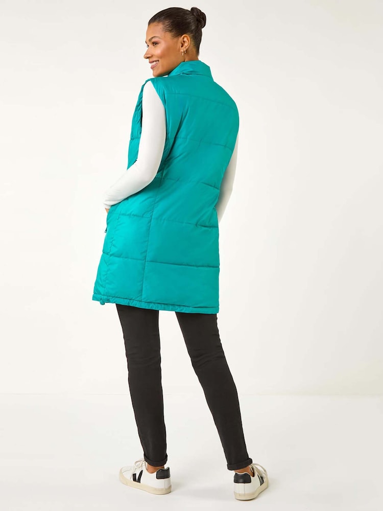 Roman Blue Quilted Zip Detail Longline Gilet - Image 2 of 5