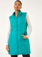 Roman Blue Quilted Zip Detail Longline Gilet - Image 3 of 5