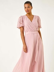 Roman Pink Lace Detail Wrap Midi Dress - Image 1 of 5
