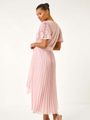 Roman Pink Lace Detail Wrap Midi Dress - Image 3 of 5