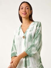 Roman Green 100% Cotton Tie Dye Button Detail Top - Image 4 of 5