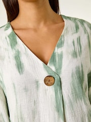 Roman Green 100% Cotton Tie Dye Button Detail Top - Image 5 of 5